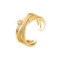 Brass Cuff Finger Ring, gold color plated, Adjustable & micro pave cubic zirconia & for woman, 20mm 