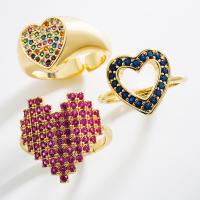 Messing Open -Finger-Ring, Herz, goldfarben plattiert, Einstellbar & verschiedene Stile für Wahl & Micro pave Zirkonia & für Frau, 20mm, verkauft von PC