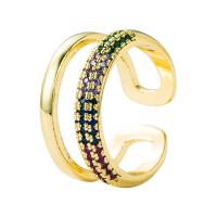 Brass Cuff Finger Ring, gold color plated, Adjustable & micro pave cubic zirconia & for woman 20mm 