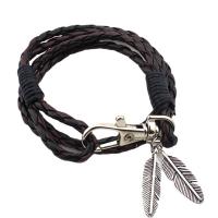 PU Leather Cord Bracelets, Zinc Alloy, with PU Leather Cord, Wolf Tooth, multilayer & braided bracelet & Unisex Approx 15.74 Inch 