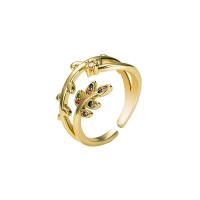 Brass Cuff Finger Ring, gold color plated, Adjustable & micro pave cubic zirconia & for woman 20mm 