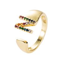 Brass Cuff Finger Ring, gold color plated, Adjustable & Unisex & micro pave cubic zirconia, 20mm 