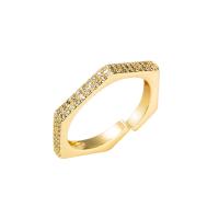 Brass Cuff Finger Ring, gold color plated, Adjustable & micro pave cubic zirconia & for woman, 4mm 