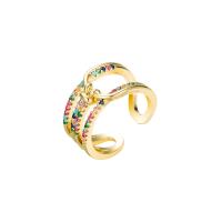 Brass Cuff Finger Ring, gold color plated, Adjustable & micro pave cubic zirconia & for woman & hollow 20mm 