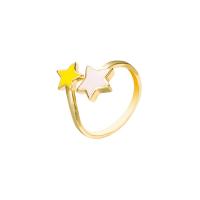 Brass Cuff Finger Ring, Star, gold color plated, Adjustable & for woman & enamel 20mm 