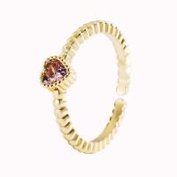 Brass Cuff Finger Ring, Heart, gold color plated, Adjustable & micro pave cubic zirconia & for woman 20mm 