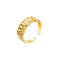 Brass Cuff Finger Ring, gold color plated, Adjustable & micro pave cubic zirconia & for woman & hollow, 20mm 