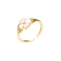 Brass Cuff Finger Ring, Four Leaf Clover, gold color plated, Adjustable & for woman & enamel 20mm 