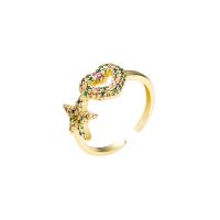 Brass Cuff Finger Ring, gold color plated, Adjustable & micro pave cubic zirconia & for woman, multi-colored, 20mm 