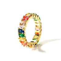 Brass Finger Ring, gold color plated & micro pave cubic zirconia & for woman, multi-colored 