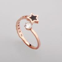 Titanium Steel Cuff Finger Ring, Vacuum Ion Plating, fashion jewelry & for woman & with rhinestone, rose gold color, US Ring 