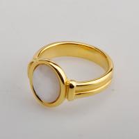 Titanium Steel Finger Ring, with White Shell, Vacuum Ion Plating, fashion jewelry & for woman, golden 
