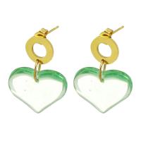 Stainless Steel Drop Earring, 316 Stainless Steel, with Glass, Heart, Vacuum Plating, fashion jewelry & for woman, two different colored, 32mm 