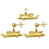 Fashion Stainless Steel Jewelry Sets, 316 Stainless Steel, pendant & earring, Airplane, Vacuum Plating, 2 pieces & fashion jewelry & for woman, golden 