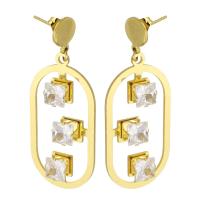 Stainless Steel Drop Earring, 316 Stainless Steel, Vacuum Plating, fashion jewelry & for woman & with rhinestone, golden, 49mm 
