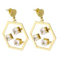 Stainless Steel Drop Earring, 316 Stainless Steel, Polygon, Vacuum Plating, fashion jewelry & for woman & with rhinestone, golden, 42mm 