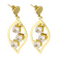 Stainless Steel Drop Earring, 316 Stainless Steel, Leaf, Vacuum Plating, fashion jewelry & for woman & with rhinestone, golden 