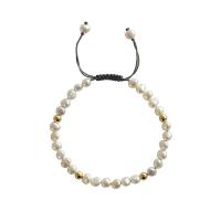 Pulseras de perlas plásticas, Perlas de plástico ABS, con Acero inoxidable 201, Recubrimiento iónico al vacío, Ajustable & Joyería & unisexo, Blanco, 3.5-4.5mm, longitud:aproximado 15-19 cm, Vendido por UD