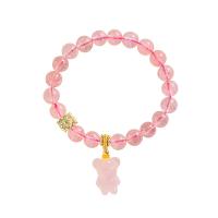 Strawberry Quartz bracelet, avec quartz rose & laiton, ours, Placage de couleur d'or, bijoux de mode & pour femme, rose, 8*8mm,13*18mm,8mm Environ 14-17 , Vendu par PC