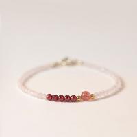 Gemstone Bracelets, Rose Quartz, with 201 Stainless Steel & Strawberry Quartz & Garnet, Vacuum Ion Plating, fashion jewelry & for woman, mixed colors, 2mm 