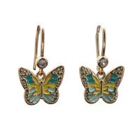 Brass Drop Earring, Butterfly, gold color plated & micro pave cubic zirconia & enamel 