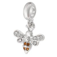 Zinc Alloy European Pendants, Bee, silver color plated, DIY & with rhinestone, silver color Approx 5mm 