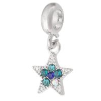 Zinc Alloy European Pendants, Star, silver color plated, DIY & with rhinestone, silver color Approx 5mm 