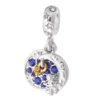 Zinc Alloy European Pendants, Moon and Star, plated, DIY & with rhinestone, blue Approx 4mm 