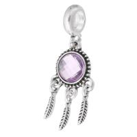 Zinc Alloy European Pendants, with Crystal, Dream Catcher, silver color plated, DIY, purple Approx 5mm 