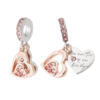 Zinc Alloy European Pendants, Heart, plated, DIY & with rhinestone, mixed colors Approx 5mm 