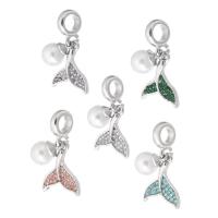 Zinc Alloy European Pendants, with Plastic Pearl, Mermaid tail, silver color plated, DIY & with rhinestone Approx 5mm 