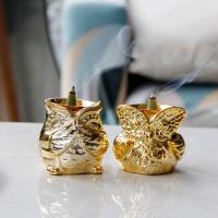 Porcelain Incense Burner, Owl, half handmade, for home and office & durable golden 