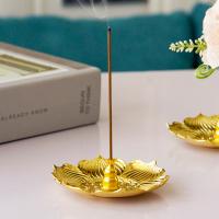 Iron Incense Seat, Flower, plated, for home and office & durable, golden 