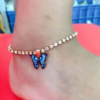 Zinc Alloy Anklet, with 7cm extender chain, Butterfly, plated, for woman & enamel & with rhinestone cm 