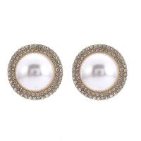 Plastic Pearl Zinc Alloy Earring, with Plastic Pearl, Dome, plated, fashion jewelry & for woman & with rhinestone 27mm 