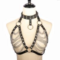 PU Leather Body Chain, with Aluminum & Zinc Alloy, silver color plated, punk style & for woman, black  