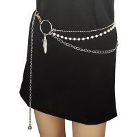 Zinc Alloy Waist Chain, with Plastic Pearl, silver color plated, three layers & Adjustable & for woman, silver color cm 