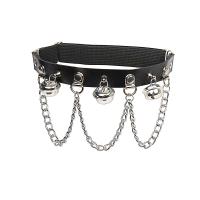 PU Leather Leg Garter, with Zinc Alloy, silver color plated, punk style & for woman, black, 340- 