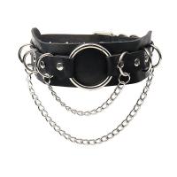 PU Leather Cord Necklace, with Zinc Alloy, silver color plated, Double Layer & punk style, black 