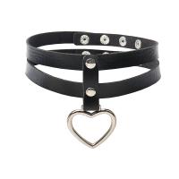 PU шнур ожерелье, Искусственная кожа, с цинковый сплав, Сердце, плакирован серебром, Двойной слой & панк-стиль & Женский, черный продается PC