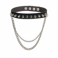 PU шнур ожерелье, Искусственная кожа, с цинковый сплав, плакирован серебром, ювелирные изделия моды & панк-стиль & Мужская, черный продается PC