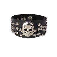 PU Leather Cord Bracelets, with Zinc Alloy, Skull, silver color plated, fashion jewelry & punk style & Unisex, black 
