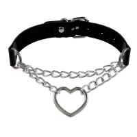 PU шнур ожерелье, Искусственная кожа, с цинковый сплав, Сердце, плакирован серебром, ювелирные изделия моды & панк-стиль & Женский, черный продается PC