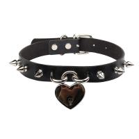 PU Leather Cord Necklace, with Zinc Alloy, Heart, silver color plated, fashion jewelry & punk style 32mm 