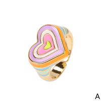Палец кольцо-латунь, Латунь, Сердце, плакирован золотом, Регулируемый & Женский & эмаль, Много цветов для выбора, продается PC