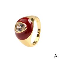 Кубическое цирконовое латунное кольцо, Латунь, плакирован золотом, Регулируемый & инкрустированное микро кубического циркония & Женский & эмаль, Много цветов для выбора, продается PC