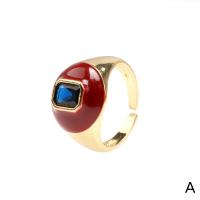 Zirkonia Messing Finger Ring, goldfarben plattiert, Einstellbar & Micro pave Zirkonia & für Frau & Emaille, keine, verkauft von PC