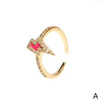 Cubic Zirconia Micro Pave Brass Finger Ring, gold color plated, Adjustable & micro pave cubic zirconia & for woman & enamel 