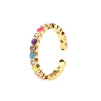 Cubic Zirconia Micro Pave Brass Finger Ring, gold color plated, Adjustable & micro pave cubic zirconia & for woman & enamel, multi-colored 