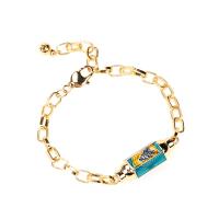 Brass Jewelry Set, bracelet & necklace, gold color plated, Unisex & enamel, blue 